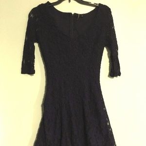Navy Blue Short Dress Half Sleeve Lace